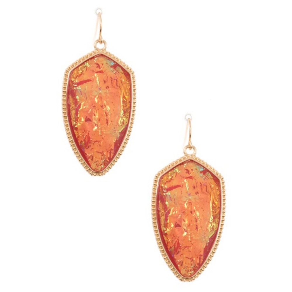 Red Opal & Gold Faceted Geometric Dangle Earrings - Picture 2 of 3